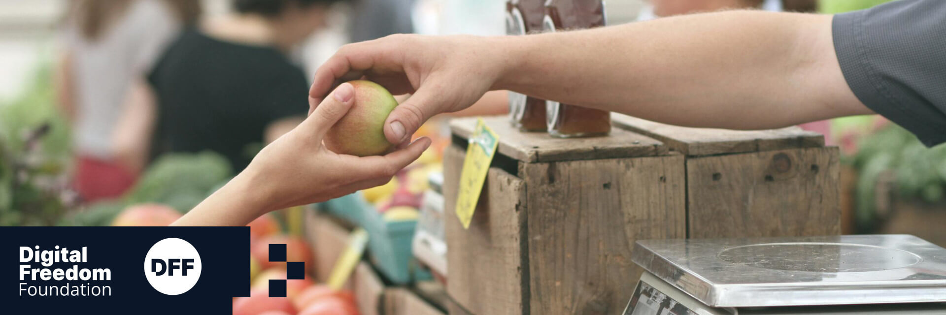 Giving an apple as symbol for donation