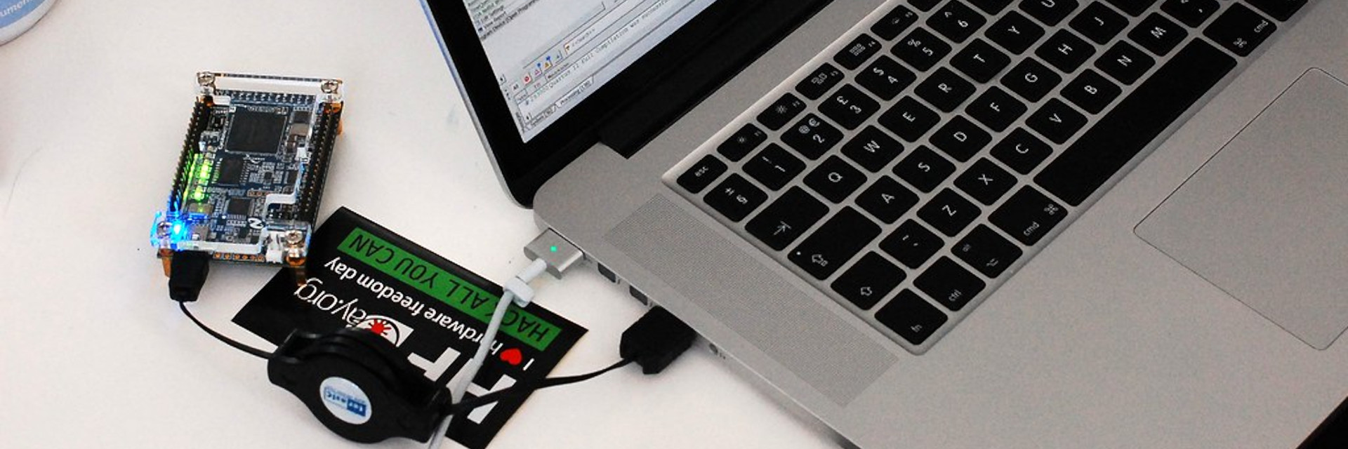 Arduino connected to computer and HFDay Sticker